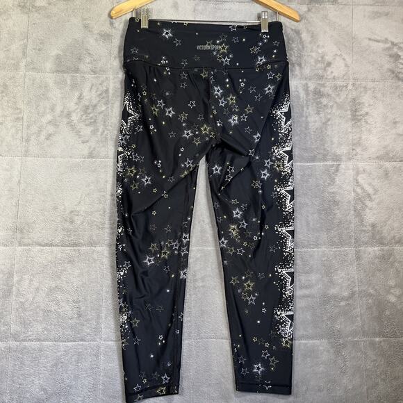 Victoria Secret Sport Leggings Size Large Black 7/8's Length Gold Silver Stars - Picture 5 of 11